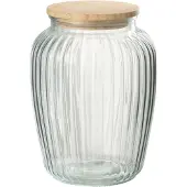 Jline Pot en verre louis verre/bambou transparent/naturel large