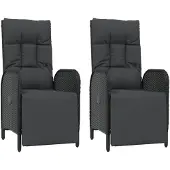 vidaXL Fauteuil de jardin relax avec coussins 2 pcs. Poly rotin noir