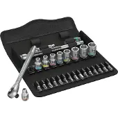 Wera 8100 SA 10 Zyklop Jeu de cliquets métalliques, carré traversant, entraînement 1/4", pouce, 28 pièces