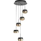 Highlight Suspension 5 lumières Nova Rond noir avec or