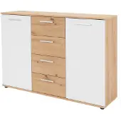 Die Möbelfundgrube Commode Jakob 120 cm, 2 portes et 4 tiroirs - Chêne Artisan/Blanc