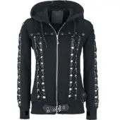Banned Sweat-shirt zippé à capuche de - Sweat Zippé Avec Laçages Décoratifs - S - XXL - pour Femme - noir - Taille S