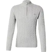Gant pour homme. 8050603 Pull en tricot torsadé demi-zippé gris (XL), Casuel, Le coton biologique
