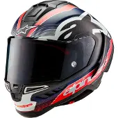 Alpinestars Supertech R10 Team Noir Carbon Rouge Fluo Bleu Foncé Mat Casque Intégral Taille S