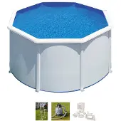 Gre Kit Piscine hors sol acier ronde blanche - Fidji - Ø260 x 122 cm (Livrée avec une échelle de sécurité et un filtre à sable)
