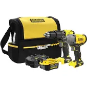 Stanley , SFMCK217M1S, set marteau perforateur et visseuse à percussion sans fil de, système V20 20V, avec batterie 4.0Ah, sacoche et chargeur, pour une utilisation professionnelle, noir avec jaune