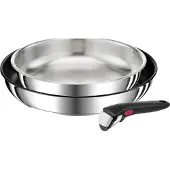 Tefal Ingenio Set 3 Pcs, Poeles 24/28 Cm, Poignée, Induction, Revetement Antiadhésif + Inox, Fabriqué En France, Preference