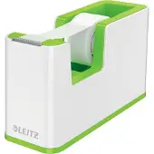 Leitz Dérouleur de ruban adhésif WOW, ergonomique, pour rouleaux de ruban adhésif de L 19 mm x L 33 m, ruban adhésif inclus, plastique ABS recyclable, blanc/vert
