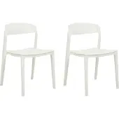 Beliani Set of 2 Dining Chairs White Stackable Armless Armrest Leg Covers Plastic Conference Chairs Modern Design Dining Room