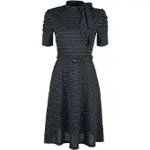 Voodoo Vixen Robe mi-longue Rockabilly de - Robe Nœud Au Col Noire Pois Posie - M - 4XL - pour Femme - noir - Taille XL