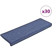 vidaXL Tapis d'escalier 30 pièces 65 x 21 x 4 cm Bleu Bord rectangulaire