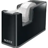 Leitz Dérouleur de ruban adhésif WOW, ergonomique, pour rouleaux de ruban adhésif de L 19 mm x L 33 m, ruban adhésif inclus, plastique ABS recyclable, noir/noir