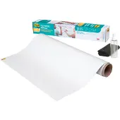 Post-It Film pour tableau blanc Post-it Flex Write Surface, auto-adhésif, inscriptible, chiffon microfibre et flacon pulvérisateur, 1 feuille sur rouleau, L 609 x H 914 mm, blanc