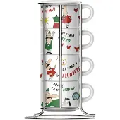 Bialetti Set 4 Cups Cappuccio Stackable, Tasse, Multicolore