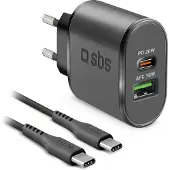 SBS Chargeur 1xusb-c 20w & 1x Usb-a 18w Noir + Usb-c Cable 1.5m