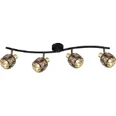 Globo Lighting Projecteur métal noir mat, métal doré mat, cristaux de verre fumé, mobile, LxlxH : 700x315x180mm, excl. 4x E14 40W 230V