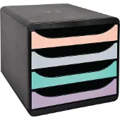 Exacompta Bloc à 4 tiroirs BIG BOX Aquarel , pour format A4+, semi-ouvert, polystyrène, noir/couleurs pastelles