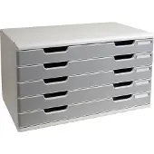 Exacompta MODULO A3 boîte à tiroirs 5 tiroirs gris pierre, pour A4-A3+, anti-poussière, silencieux avec arrêt de sécurité, empilable