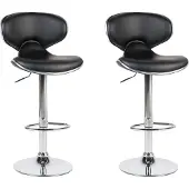 Beliani Ensemble de 2 tabourets de bar Recouvrement en similicuir noir Repose-pieds à hauteur réglable par vérin à gaz Glamour