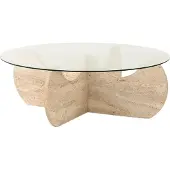 Skye Decor , Himalayas - Travertine, tables basses, travertin, verre, 90 x 30 x 90 cm
