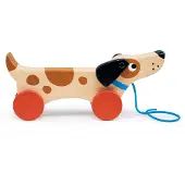 Mentari Toys - Chien sur Roues - Jouet en Bois à Tirer pour Enfants - Jouet en Bois Naturel avec Corde de 7 po