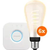 Philips Hue Filament White Ambiance Edison XL Lot de 6 + Bridge