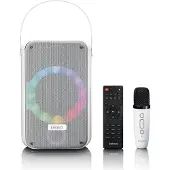 Lenco BTC-060WH - Kit karaoké avec Bluetooth, batterie rechargeable, microphone karaoké sans fil et éclairage LED disco - Blanc