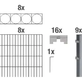 Alberts 668440 Clôture à double barre "Oslo" comme set complet de clôture de 42 pièces, revêtu de matière synthétique, anthracite, hauteur 100 cm, longueur 16 m