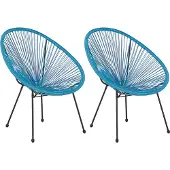 Beliani Lot de 2 chaises d'extérieur en rotin artificiel bleu chaise ronde pour balcon terrasse design moderne jardin
