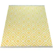 Paco Home Tapis moderne à motifs marocains tissé à la main Skandi losanges franges jaune blanc dimensions 120x170 cm