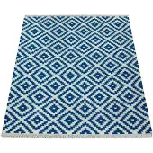 Paco Home Tapis moderne à motifs marocains tissé à la main Skandi losanges franges bleu blanc taille 80x150 cm