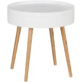 Wenko Table d'appoint ronde avec 4 pieds, en MDF et Bambou - Blanc et bois