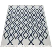 Paco Home Tapis de salon style bohème à franges tissé à la main en laine et coton mélangés bleu Dimensions 120 x 170 cm