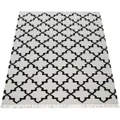 Paco Home Tapis de salon Motif marocain Franges Tissé à la main Coton Blanc Noir Dimensions 160 x 230 cm