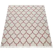 Paco Home Tapis de salon Motif marocain Franges tissé à la main Laine Beige Rouge Dimension 120x170 cm