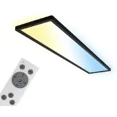 Briloner Tava LED Plafonnier 98cm, Variable, Télécommande, Fonction veilleuse, Lumière indirecte, Noir, 98 x 20 x 3 cm