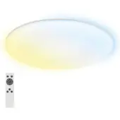 Briloner Rowny LED Plafonnier salle de bain, variateur, télécommande, lumière indirecte, protection contre les éclaboussures et la poussière, blanc, Ø45 x 5 cm