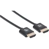 Manhattan HDMI Cable with Ethernet (Ultra Thin), 4K@60Hz (Premium High Speed), 3m, Male to Male, Black, Ultra HD 4k x 2k, Fully Shielded, Gold Plated Contacts, Lifetime Warranty, Polybag - Câble...