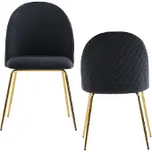 Wohnling Chaise de salle à manger Lot de 2 velours Noir Rembourré Chaise de cuisine Tissu avec pieds dorés Chaise à coque Scandinave Chaise rembourrée avec revêtement en velours