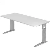 Hjh OFFICE PRO Bureau série U | avec goulotte de câbles | Pieds en C | réglable en hauteur, dimensions du plateau : 180 x 80 cm, couleur du plateau : blanc, couleur du piètement : argent