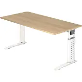 Hjh OFFICE PRO UNDA 16 W - 160 x 80, réglable en hauteur, chêne/blanc