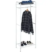 Relaxdays Porte-manteau avec tablette SANDRA, porte-manteau en métal avec tringle à vêtements, dimensions : 166 x 60,5 x 38 cm, blanc-gris