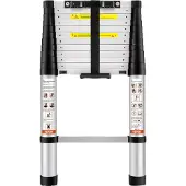 Vevor Échelle Télescopique Aluminium 3,8 m Escabeau Extensible Capacité 170 kg avec Pieds Antidérapants Échelle Compacte Portable Polyvalente Rétraction à Un Bouton pour Réparation Maison Camping-car