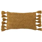 J-Line Coussin J-Line Coton à pompon Rectangle Ocre
