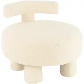 J-Line Pouf rond dossier bouclé blanc