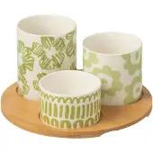J-Line Set 3 plats apero + plateau bambou coffret ceramique vert