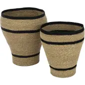 J-Line Set De 2 Corbeilles Rondes Lignes Marie Herbes Marines Naturelles