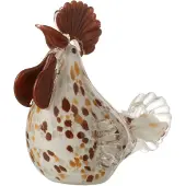 J-Line Presse-papier poule en verre a pois blanc/marron/ocre