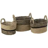 J-Line Set De 3 Corbeilles Aline Raffia Noir/Naturel