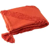 Jline Plaid tufté+floches coton rouge brique